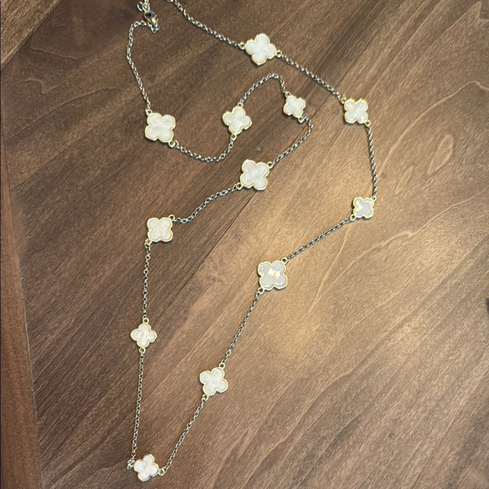 Gold and White Clover Necklace